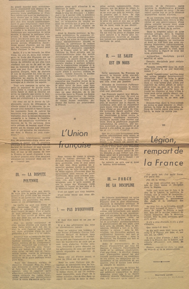 La Légion facteur d'union française : discours prononcé par Raymond Lachal à Clermont-Ferrand, le 31 janvier 1943 