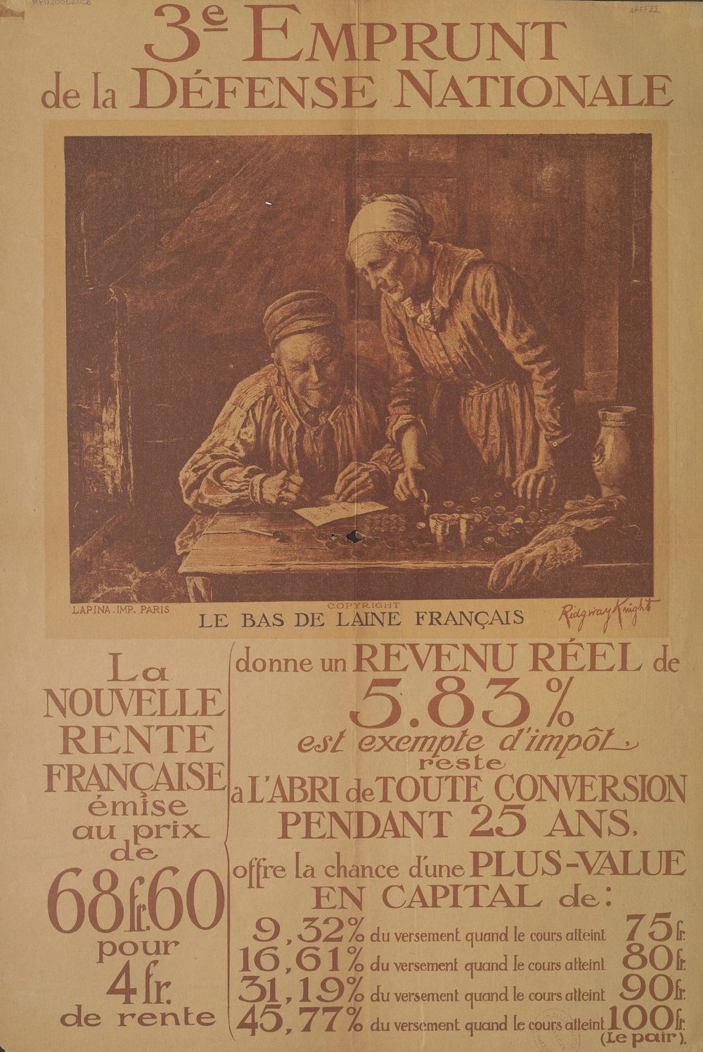 3e Emprunt de la Défense Nationale. Le bas de laine français : [affiche] / Ridgway Knight