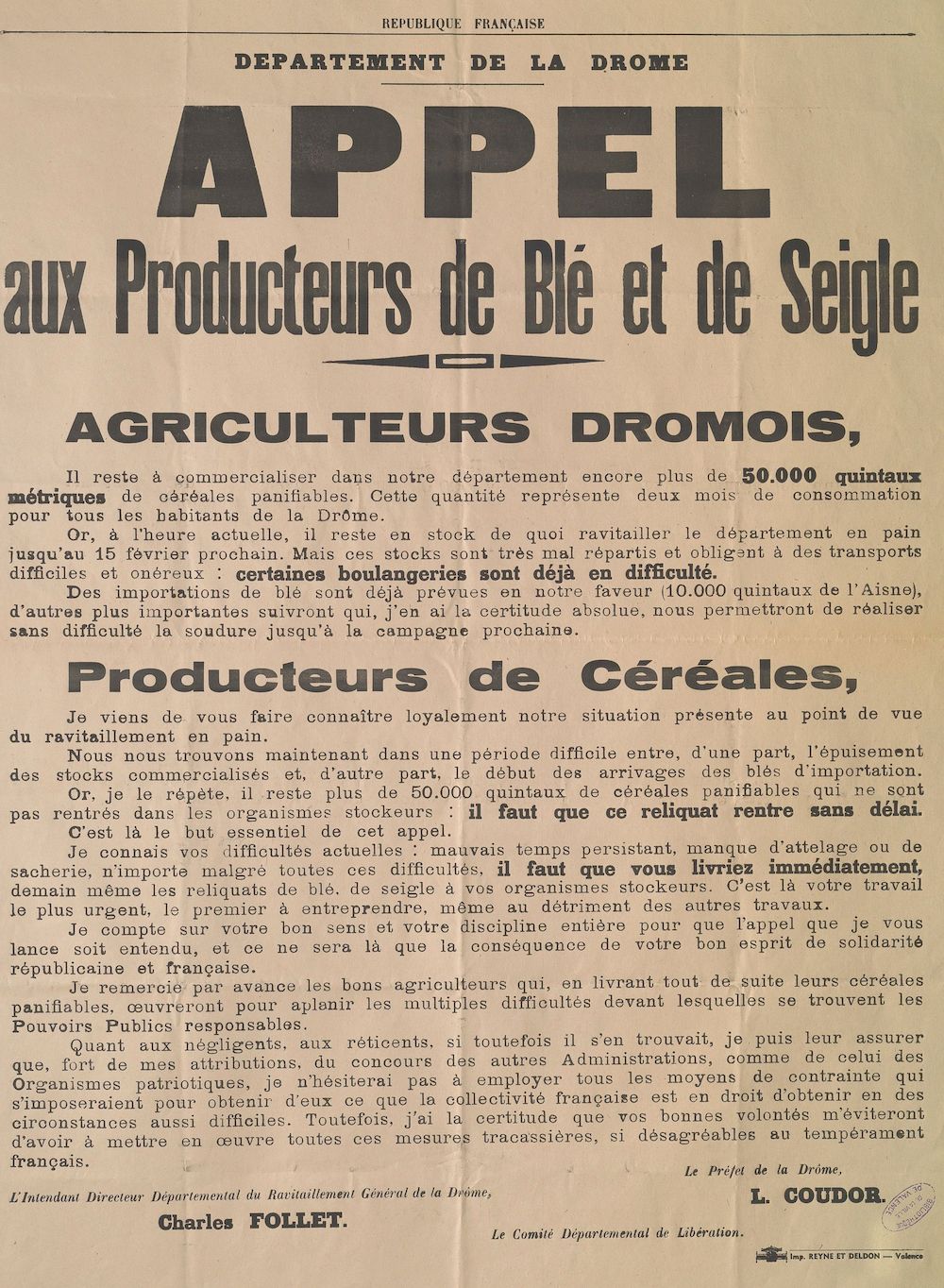 Département de la Drôme. Appel aux producteurs de Blé et de Seigle