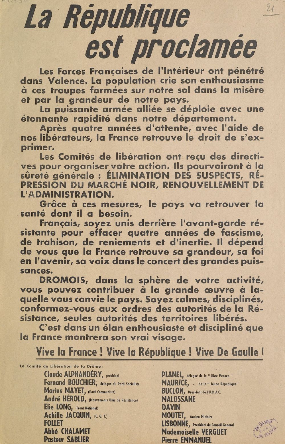 La République est proclamée [Comité de Libération de la Drôme]