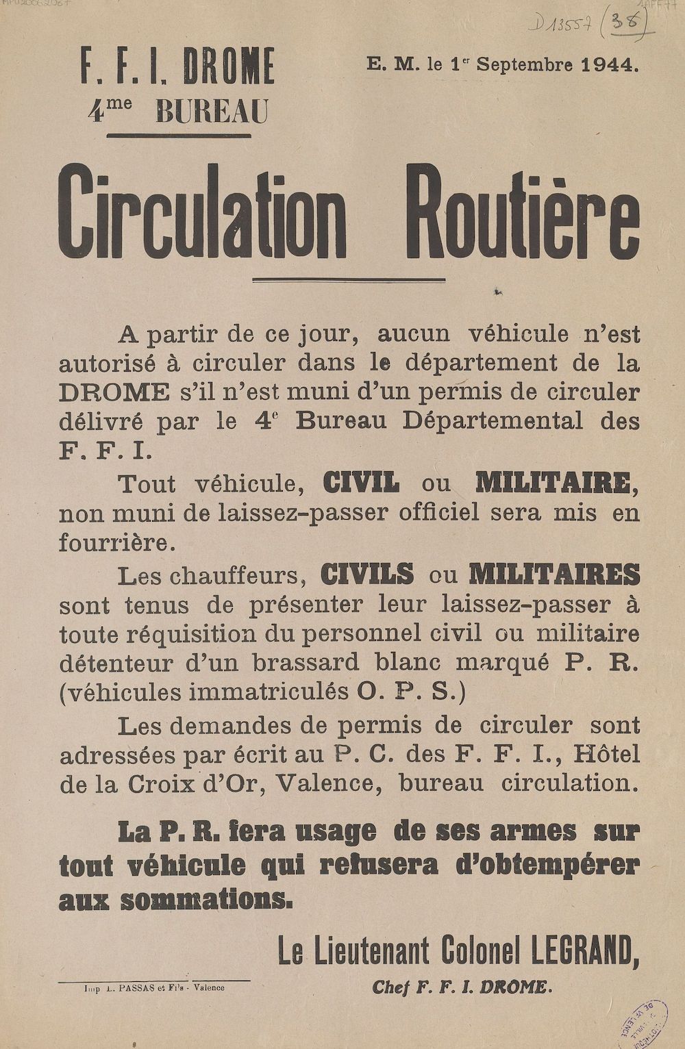 F.F.I. Drôme : Circulation routière