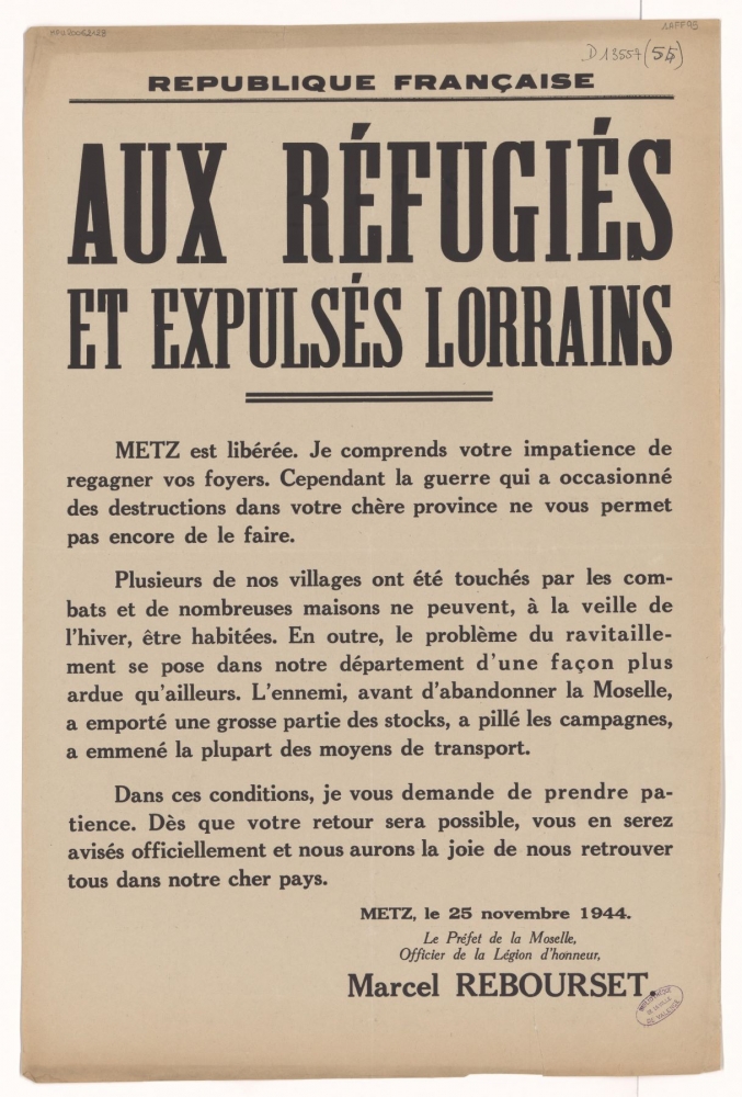 Aux réfugiés et expulsés lorrains