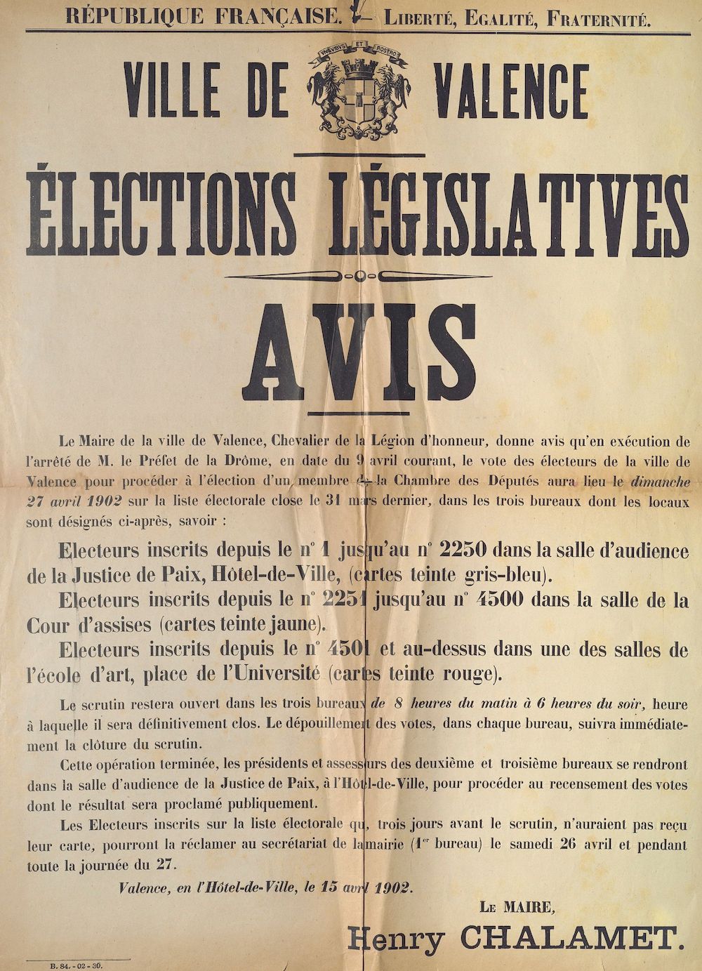 Ville de Valence. Elections législatives : Avis du 15 avril 1902