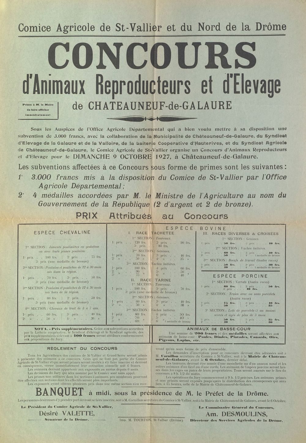 Comice agricole de St-Vallier et du Nord Drôme : Concours d'animaux reproducteurs et d'élevage de Chateauneuf-de-Galaure 