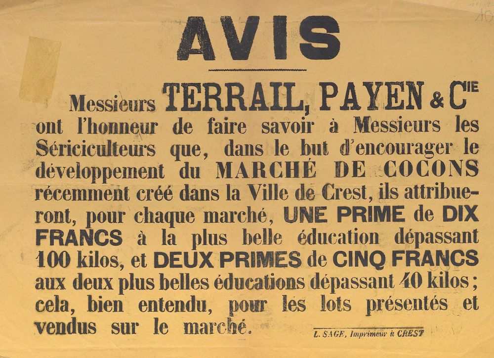 Avis [remise de primes pour encourager le marché de cocons de la ville de Crest]