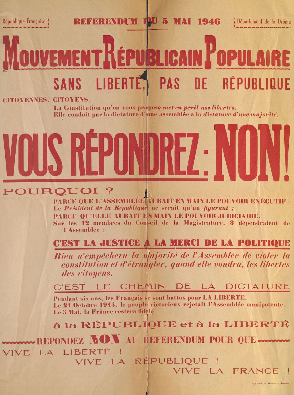 Département de la Drôme. Référendum du 5 mai 1946 : Mouvement Républicain Populaire