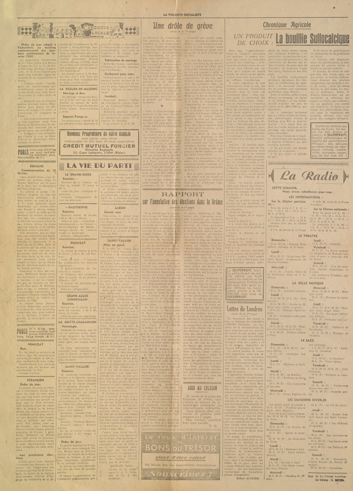 Le rapport sur l'annulation des élections dans la Drôme [La Volonté Socialiste,  Hebdomadaire de la Fédération Socialiste (S.F.I.O.) de la Drôme, 16e année, n°119, 22 février 1947]