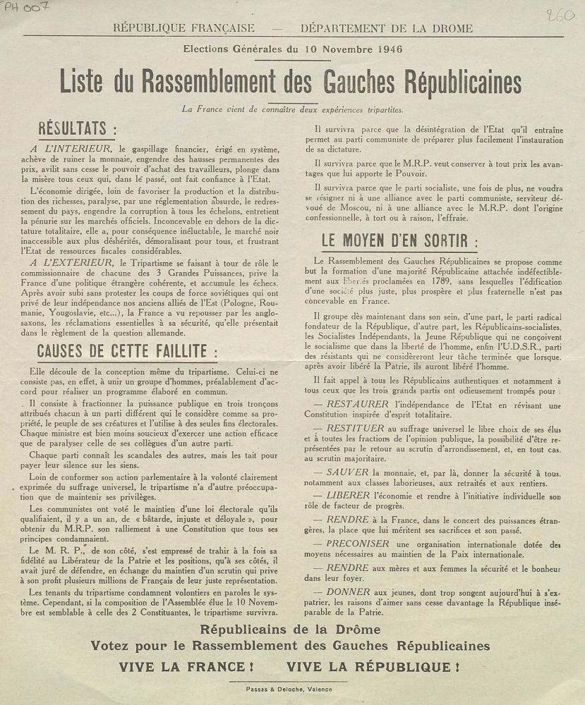 Département de la Drôme. Élections du 10 novembre 1946 : liste du Rassemblement des Gauches Républicaines 