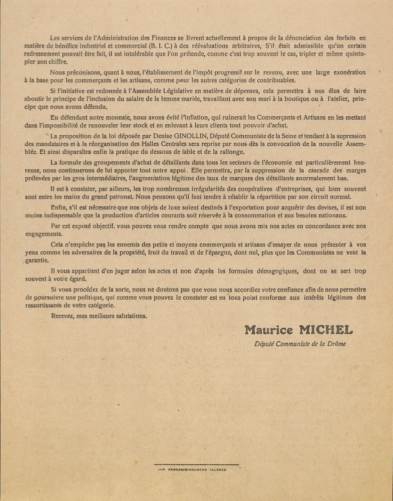 Monsieur, Madame : compte rendu du mandat de Maurice Michel, député communiste de la Drôme, Valence, le 11 mai 1946