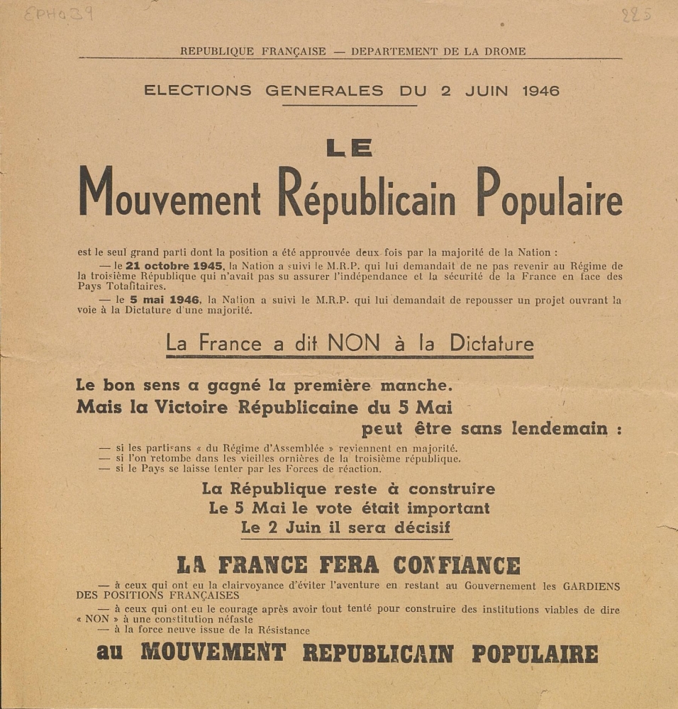 Département de la Drôme. Élections générales du 2 juin 1946 : Mouvement Républicain Populaire