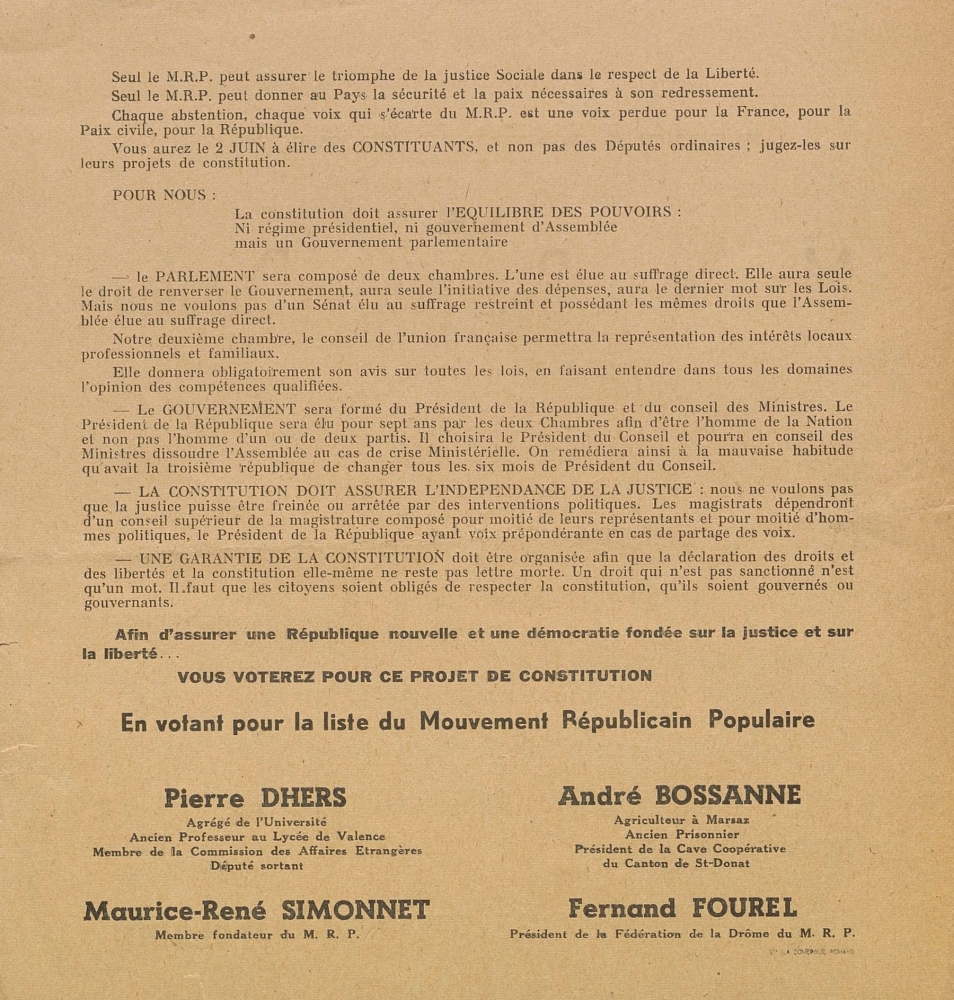 Département de la Drôme. Élections générales du 2 juin 1946 : Mouvement Républicain Populaire