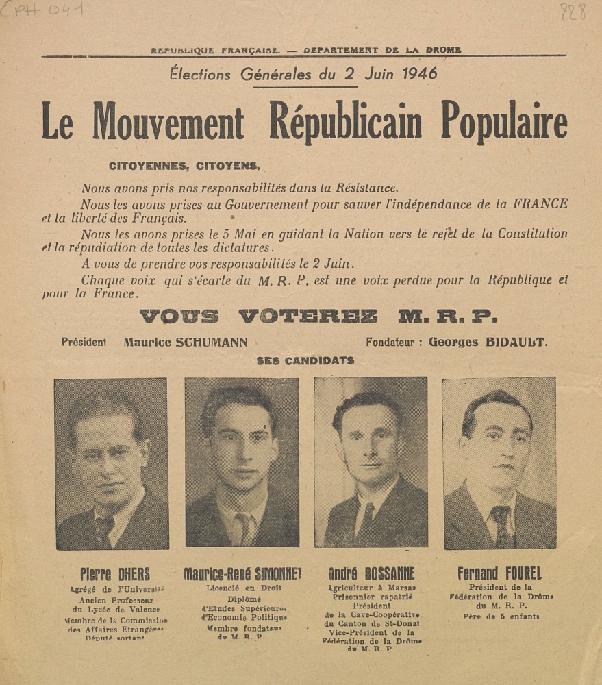 Département de la Drôme. Élections générales du 2 juin 1946 : Mouvement Républicain Populaire