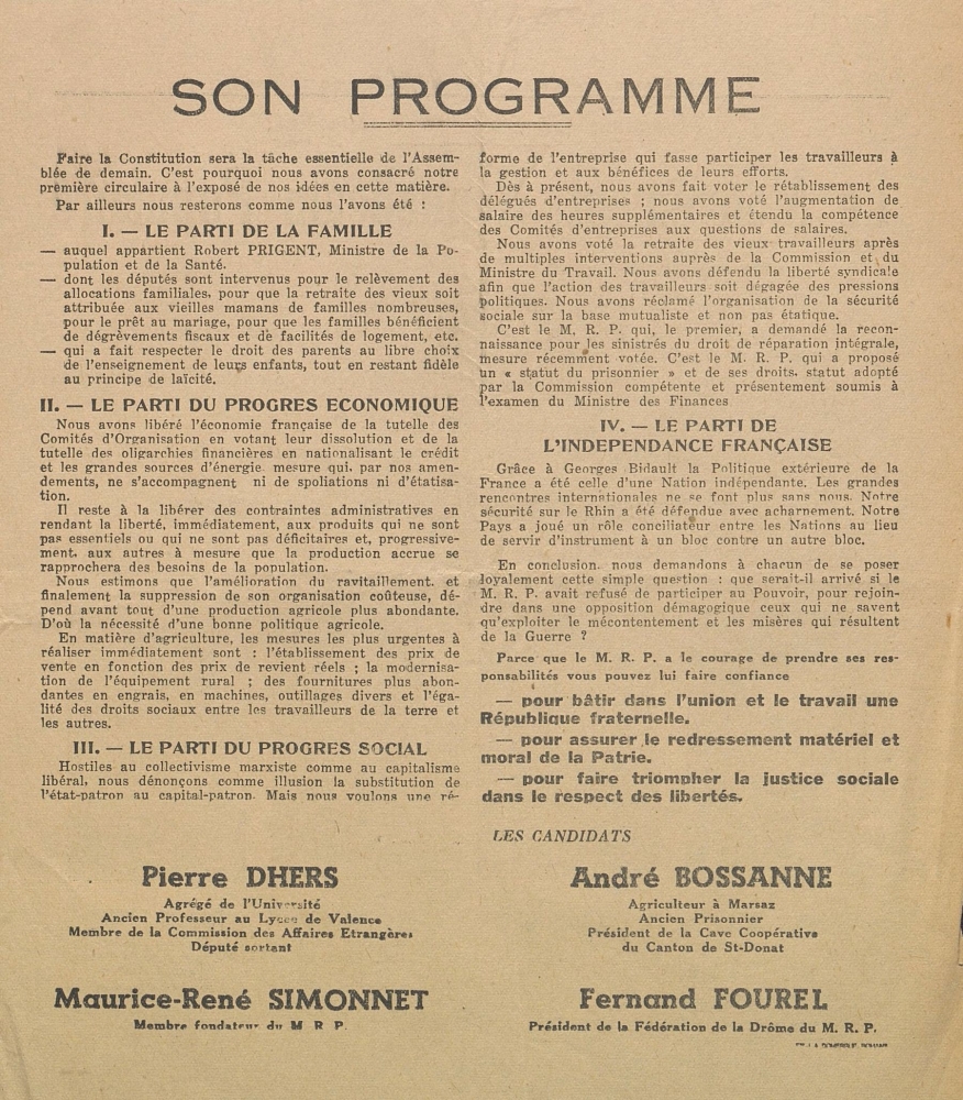 Département de la Drôme. Élections générales du 2 juin 1946 : Mouvement Républicain Populaire