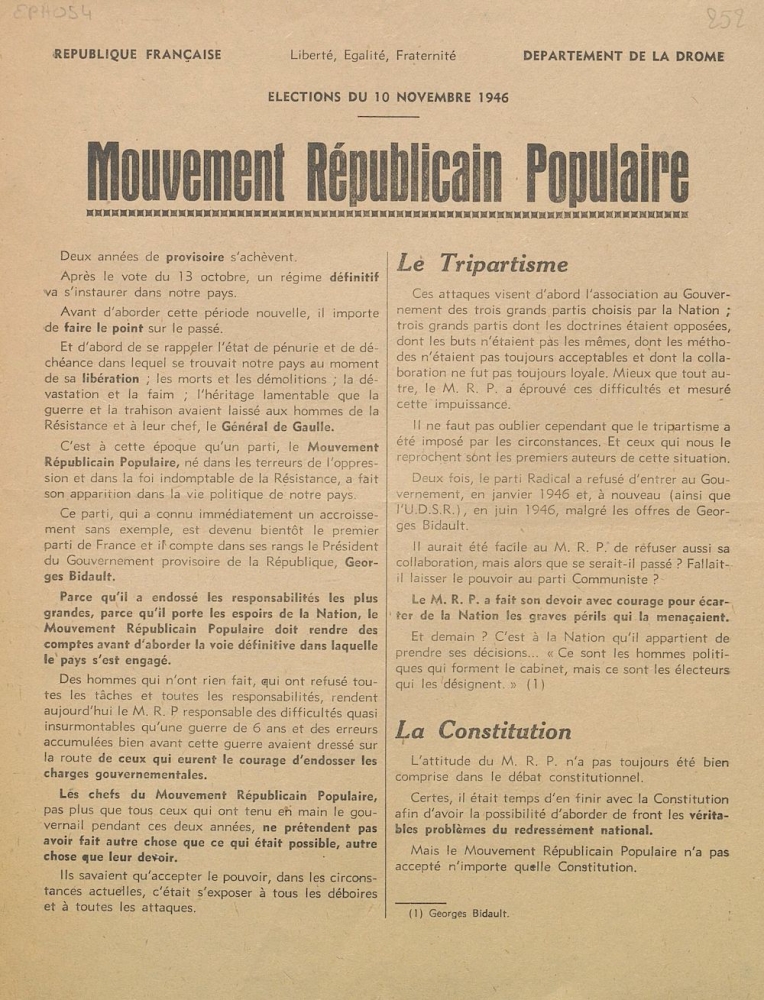 Département de la Drôme. Élections du 10 novembre 1946 : Mouvement Républicain Populaire