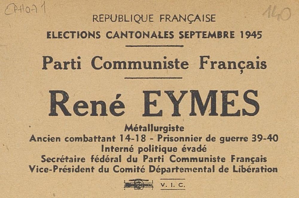 Élections cantonales septembre 1945 : René Eymès / Parti Communiste Français [bulletin de vote]