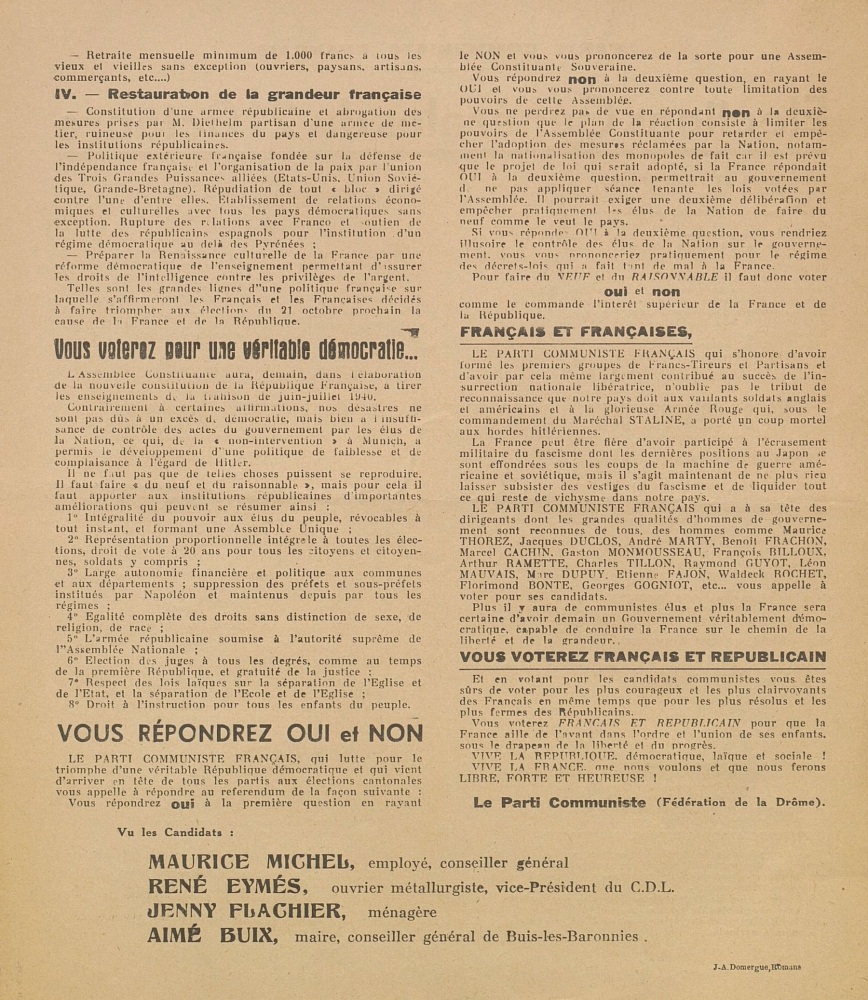 Élections générales du 21 octobre 1945 : Parti Communiste Français  [programme]