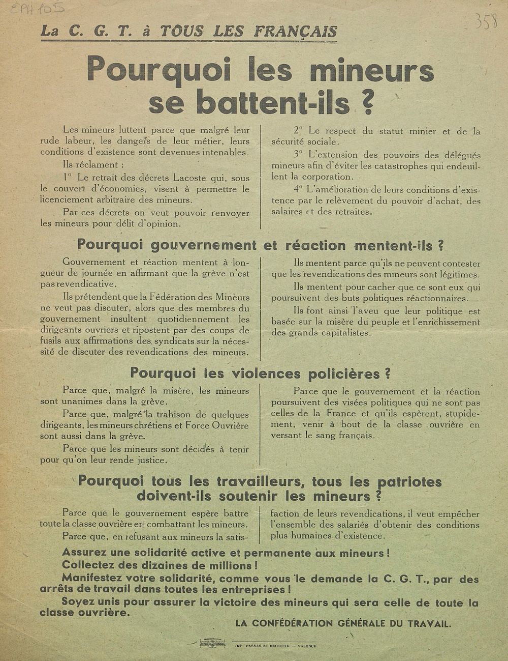 La C.G.T. à tous les Français : pourquoi les mineurs se battent-ils ?