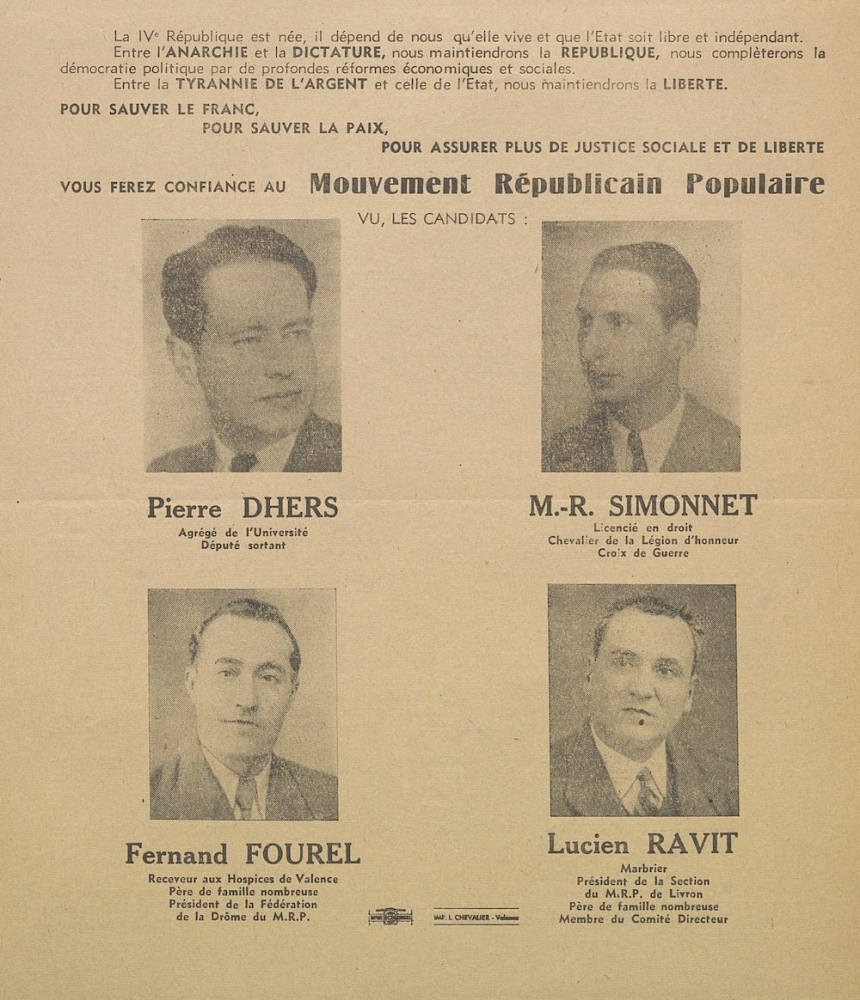 Département de la Drôme. Élections législatives du 30 mars 1947 : Mouvement Républicain Populaire [programme]