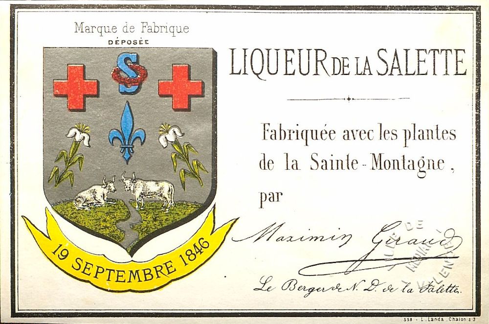 Liqueur de la Salette fabriquée avec les plantes aromatiques de la Montagne de la Salette par Maximin Giraud, le Berger de N.D. de la Salette