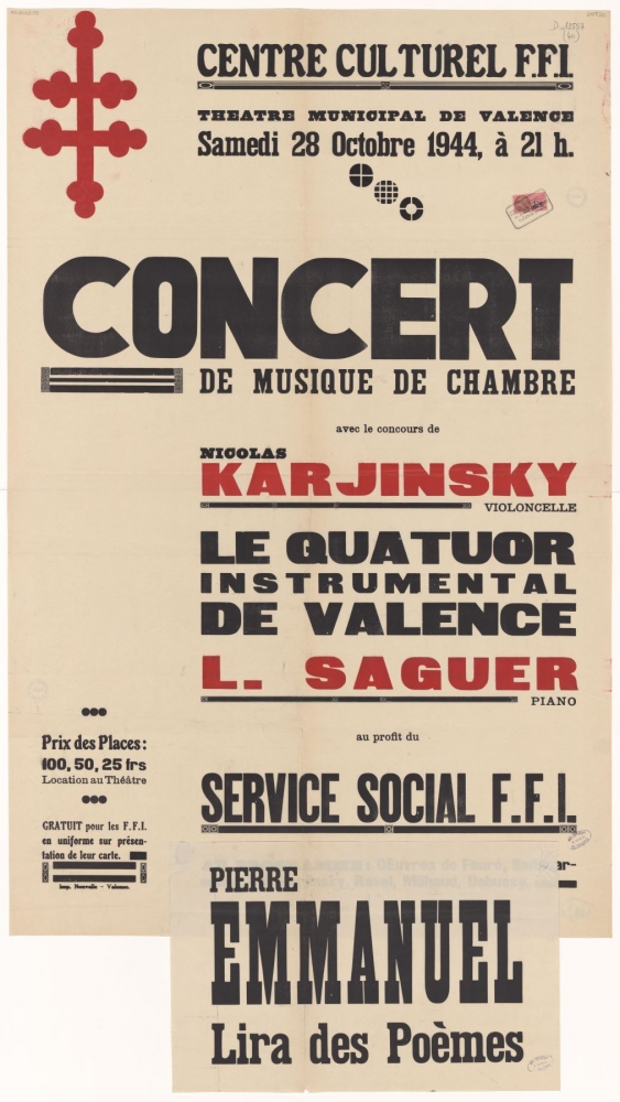 Théâtre municipal de Valence. Centre Culturel F.F.I. : Concert de musique de chambre