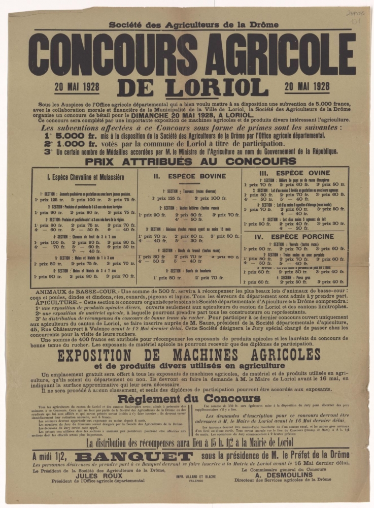 Société des Agriculteurs de la Drôme. Concours Agricole de Loriol