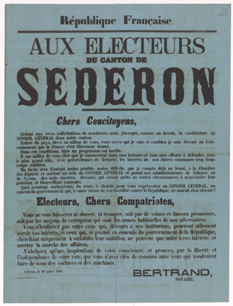 Aux électeurs du canton de Séderon [Election au Conseil Général]