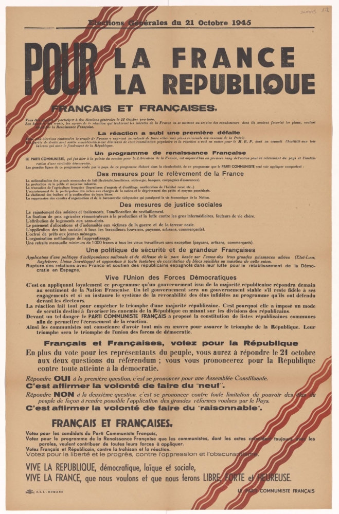 Elections Générales du 21 Octobre 1945 : Pour la France, Pour la République