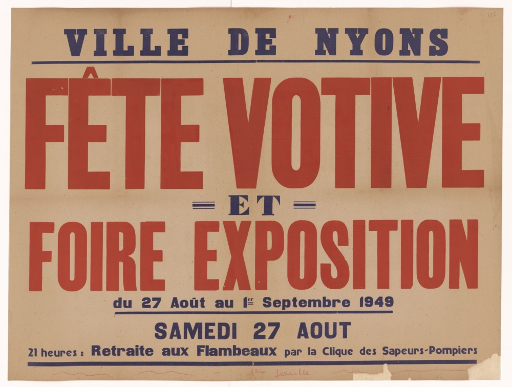 Ville de Nyons : Fête Votive et Foire Exposition du 27 Août au 1er Septembre 1949