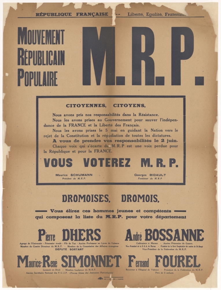 Mouvement Républicain populaire. M.R.P. : Vous voterez M.R.P. [Elections Générales du 30 mars 1947]