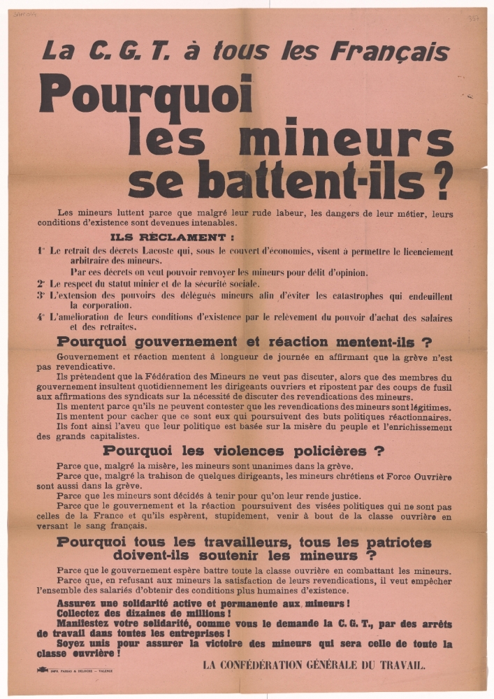 La C.G.T. à tous les Français : Pourquoi les mineurs se battent-ils ?