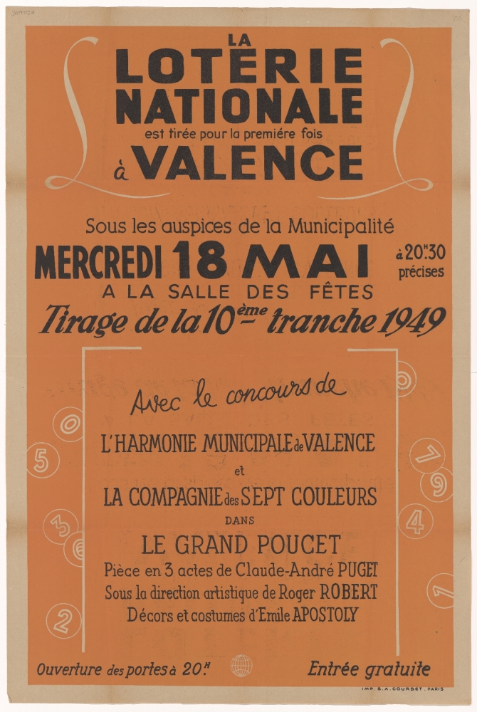 La loterie nationale est tirée pour la première fois à Valence. Sous les auspices de la Municipalité, mercredi 18 mai à la salle des fêtes