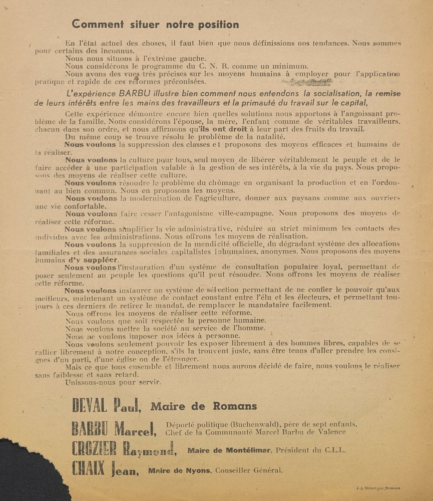 Élections générales du 21 octobre 1945 : liste indépendante d'Action et de Réalisations Républicaines [programme]