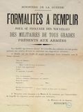 Minsitère de la Guerre : Formalités à remplir pour se procurer des nouvelles des militaires de tous grades présents aux armées