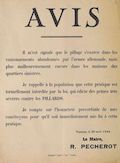 Avis [signé R. Pécherot, maire de Valence contre les pillages des quartiers sinistrés, 30 août 1944]