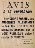 Avis à la population [signé R. Pécherot, maire de Valence, relatif à l'obligation pour les portes des maisons donnant sur la voie publique de rester ouvertes, 28 août 1944]