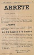 Département de la Drôme. Arrêté [signé Robert Cousin, préfet de la Drôme sur le couvre-feu, 12 octobre 1943]