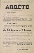 Département de la Drôme. Arrêté [signé Robert Cousin, préfet de la Drôme, sur le couvre-feu du 14 octobre 1943]