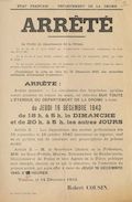 Département de la Drôme. Arrêté [signé Robert Cousin, préfet de la Drôme, interdisant la bicyclette dans la Drôme dès le 16 décembre 1943]