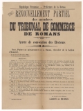 Préfecture de la Drôme. Renouvellement partiel des membres du tribunal de commerce de Romans : Arrêté de convocation des Electeurs [le 12 novembre 1896]