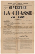 Préfecture de la Drôme. Ouverture de la chasse en 1897