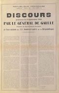 Discours du général De Gaulle prononcé le 4 septembre 1945 à l'occasion du 75e anniversaire de la République