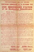 Département de la Drôme. Élections générales du 21 octobre 1945 : Liste Indépendante d'Action et de Réalisations Républicaine