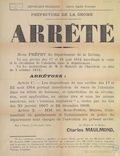 Préfecture de la Drôme. Arrêté [portant interdiction de vente de l'absinthe dans les débits de boissons et interdiction de sa circulation, 13 octobre 1914]