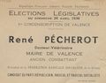 Première circonscription de Valence. Élections législatives du dimanche 26 avril 1936 : René Pécherot [bulletin de vote]