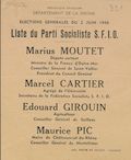 Département de la Drôme. Élections générales du 2 juin 1946 : liste du Parti Socialiste S.F.I.O. [bulletin de vote]