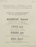 Département de la Drôme. Élections du 10 novembre 1946 : liste du Rassemblement des Gauches Républicaines [bulletin de vote]