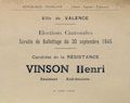 Ville de Valence. Elections cantonales : Vinson Henry / Résistant anti-fasciste [bulletin de vote]