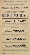 Département de la Drôme. Élections du 21 octobre 1945 : liste du Parti Radical-Socialiste [bulletin de vote]