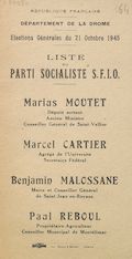 Département de la Drôme. Élections générales du 21 octobre 1945 : liste du Parti Socialiste S.F.I.O.