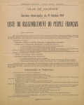 Ville de Valence. Elections municipales du 19 octobre 1947 : liste du Rassemblement du Peuple Français [programme]